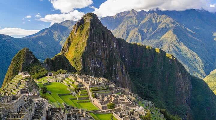 Aerial view of the inca trail in Machu Picchu, where active holiday makers hike to the top.