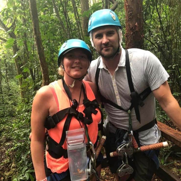 Wearing helmets for a fun holiday activity in Jamaica.