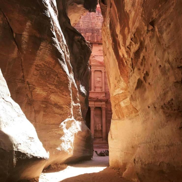 Temples carved into the rock in Jordan.