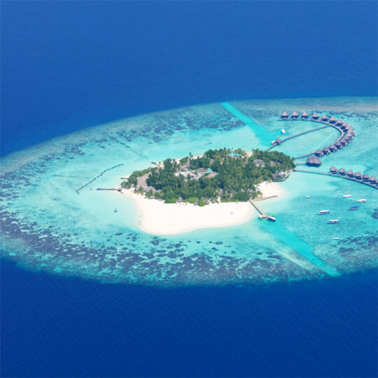 Aerial view of the maldives holiday villas