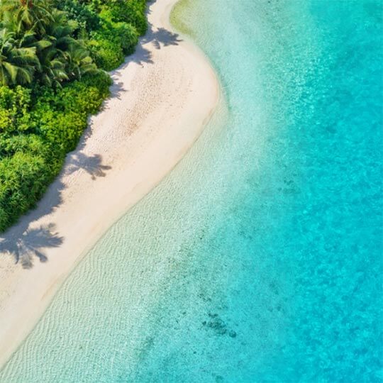 Pristine beaches and water in the Maldives.