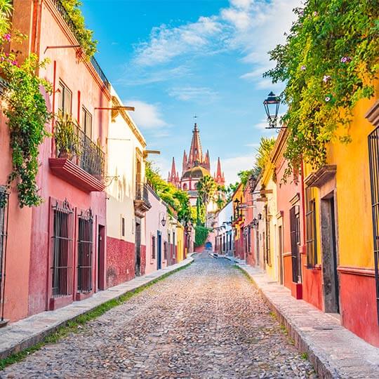 The colourful houses of San Miguel de Allende in Mexico.