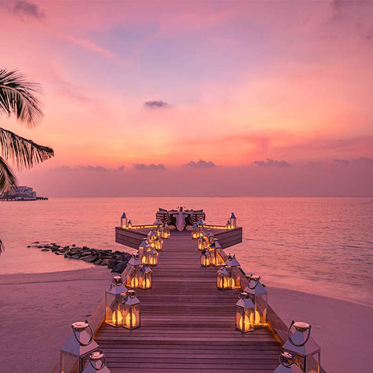 Beautiful romantic jetty to walk out for sea views on your honeymoon.