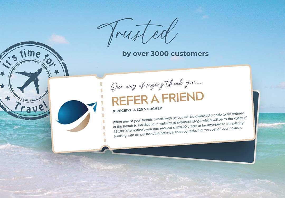 Referral voucher for once in a lifetime holidays.