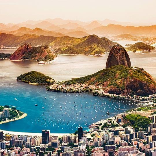 the amazing view of the city, beach and mountains at rio de janeiro in brazil.