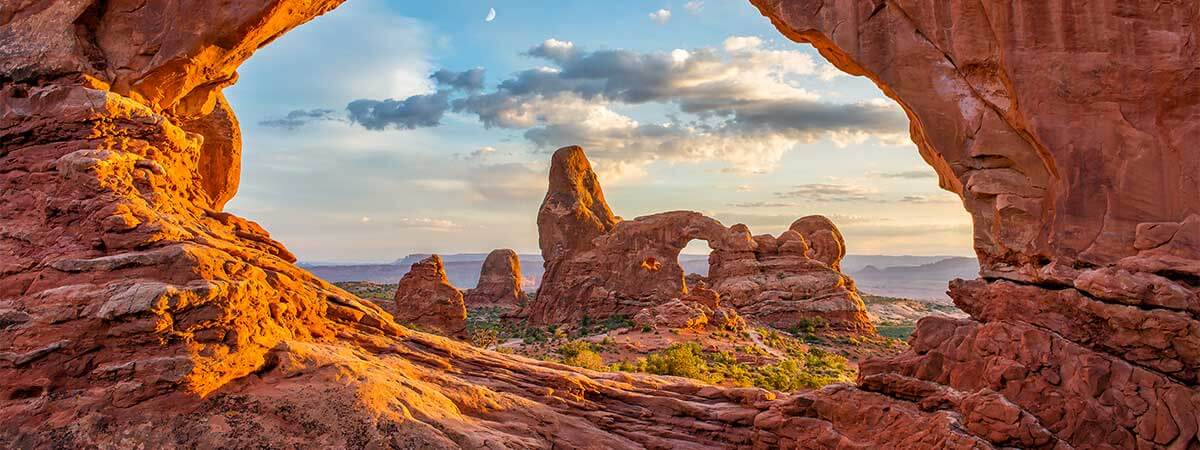 Iconic view of the unique rock formations hiking on holiday in utah.