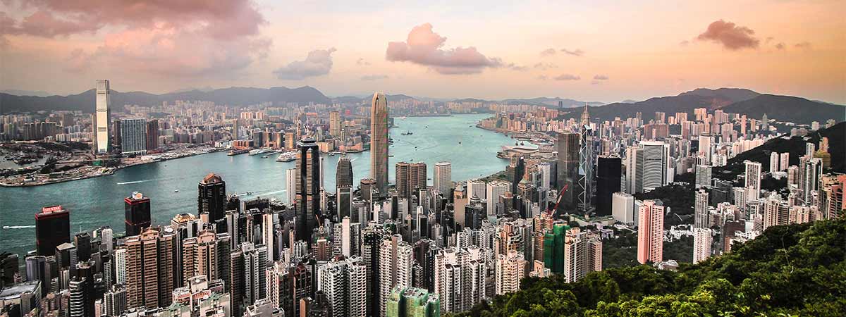 View of the cityscape on the water at victoria peak in hong kong.