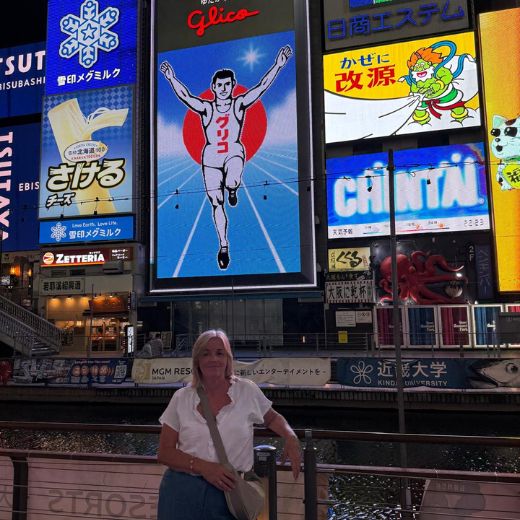 Dōtonbori district illuminated neon signs at night, Osaka, Japan